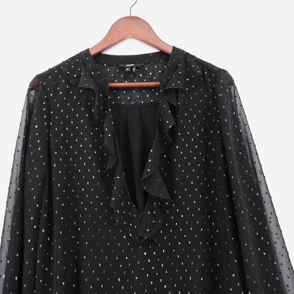 Paige Chiffon Blouse Womens Medium Black Metallic Spot Wimsigoth Corporate Goth - Picture 3 of 16